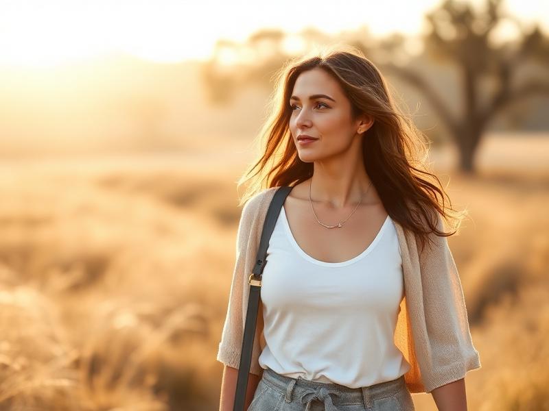 Mulher caminhando ao ar livre em luz natural