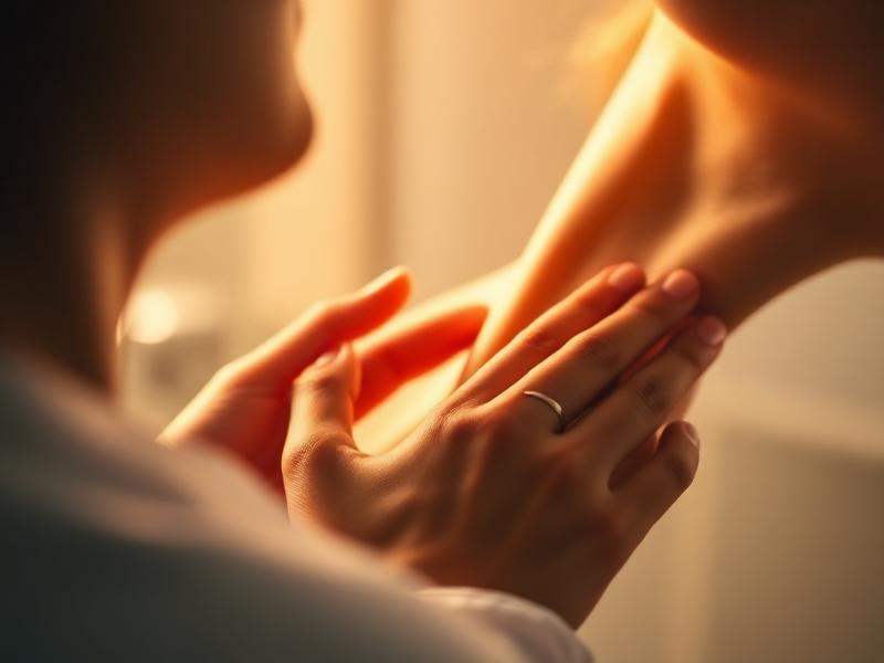 Exame clínico da região da tireoide realizado por médica